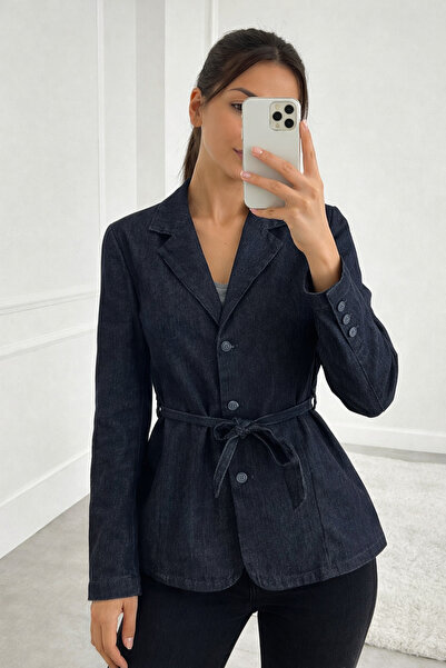 Ekim Store Μπλε ναυτικό τζιν μπλέιζερ με κορδόνια