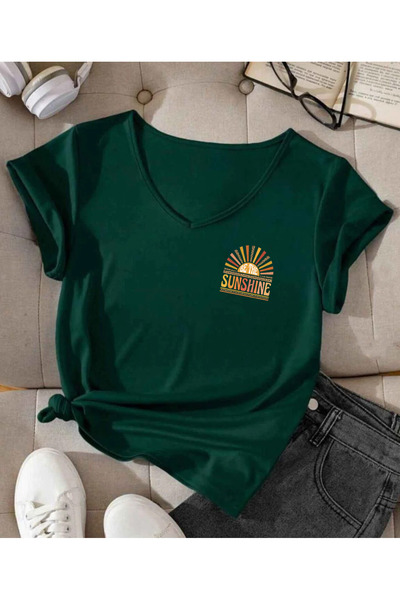 SUNFREE Sunshine Printed V-Neck Regular Short Sleeve Women's Tshirt