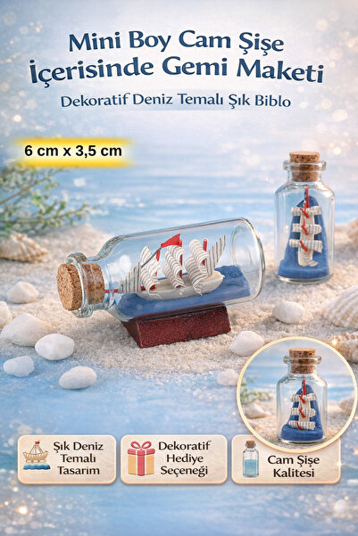 Tamsena Store Mini Boy 6 cm Cam Şişe İçerisinde Gemi Maketi – Dekoratif Deniz...