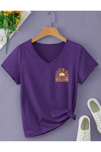 SUNFREE Sunshine Printed V-Neck Regular Short Sleeve Women's Tshirt