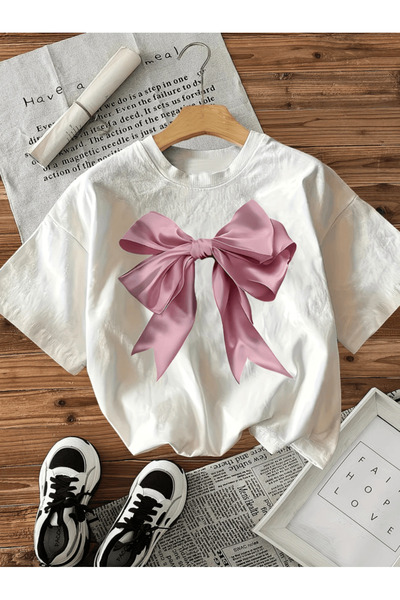 gencerco Pink cartoon bow print premium oversized t-shirt
