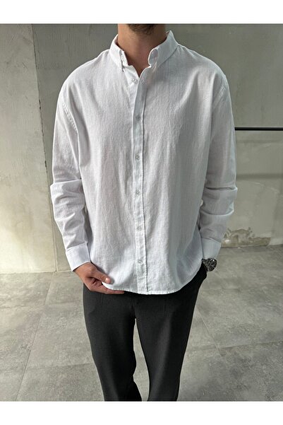 DIFRANSEL JEANS Comfortable Fit Linen Cotton White Shirt