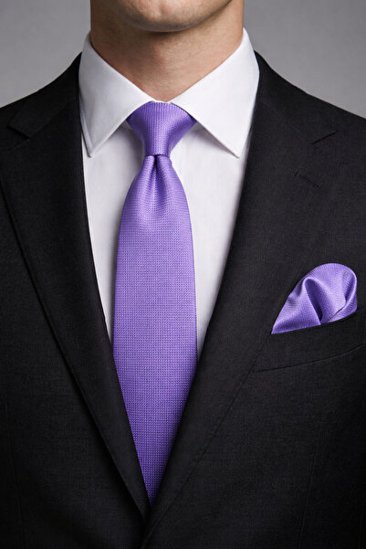 kravatçı Lavender Color Dobby Woven Tie Set with Handkerchief