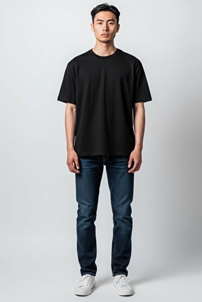 oraystore Ανδρικό μπλουζάκι από μαύρο ύφασμα βάφλας με λαιμόκοψη που αναπνέει...