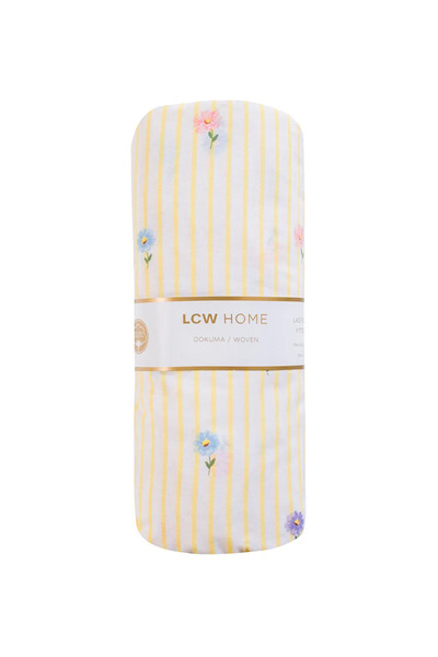 LC Waikiki Κίτρινο λουλουδάτο ελαστικό σεντόνι για μονό κρεβάτι