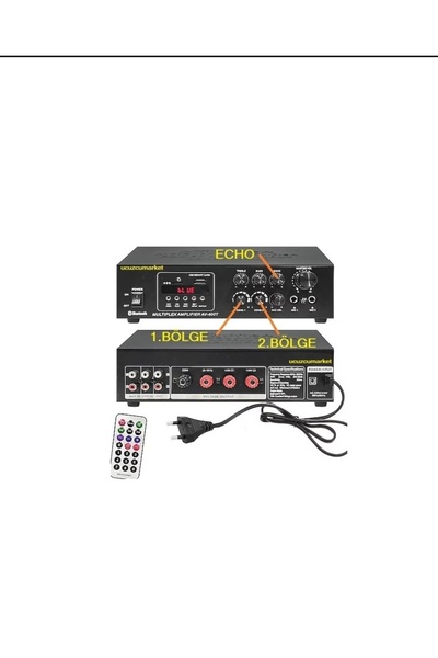 Uygun 200W Hat Trafolu 2 Kanal(Bölge) Amfi (Iki Mikrofon Giriş / Bluetooth US...