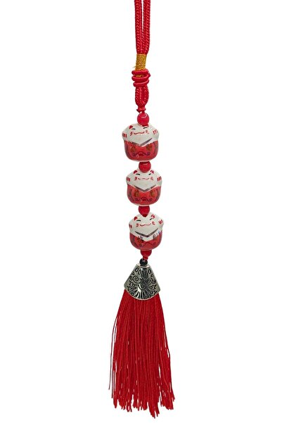 Dünyadan Hediyeler Üçlü Kırmızı Maneki Neko Şans Kedisi Araba Süsü No.5K