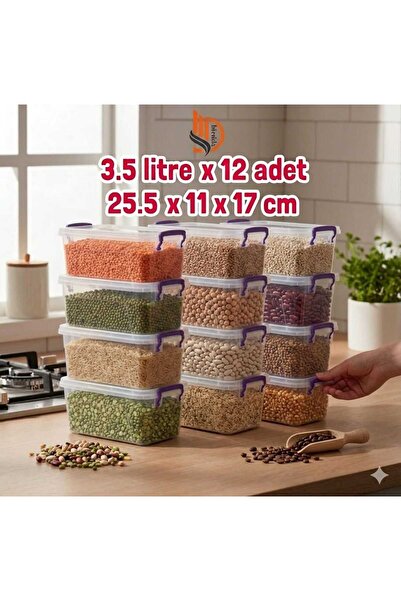 ZİVORA Set of 12 3.5 Liter (3.5X12) Horizontal Food Storage Containers with P...