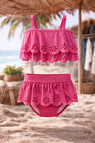 mini kanka Ροζ Λουλουδάτο Σετ Μπικίνι για Κορίτσια με Λεπτομέρειες και Βολάν ...