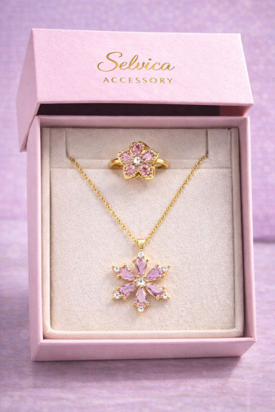 Selvica Kararmaz Çelik Pembe Lotus Kamelya Çiçeği Kolye Ve Çelik Dönen Lotus ...