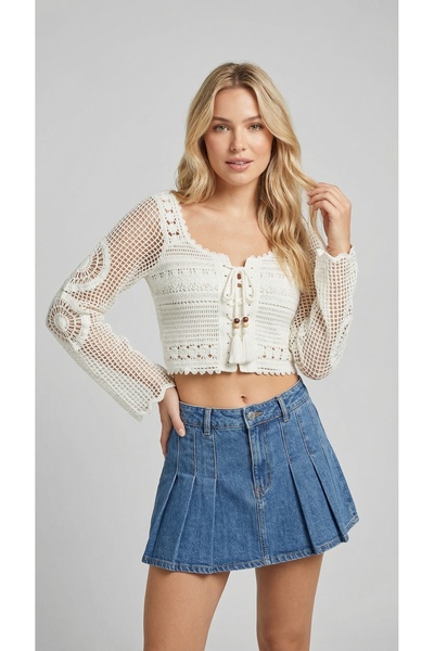 DM DİLAN MODA ΓΥΝΑΙΚΕΙΑ ΜΠΛΟΥΖΑ ΚΡΟΠ ΜΕ ΚΡΟΣΙΕΣ, ΤΥΠΙΚΟ ΜΕΓΕΘΟΣ