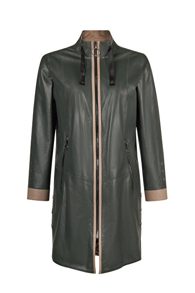 Derimod Marina Women's Green Oversize Leather Coat 26Sgd5675U4