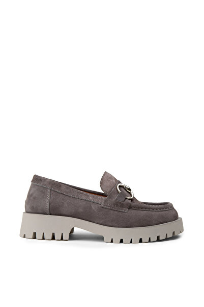 Deery Women's Genuine Suede Gray Buckle Loafer