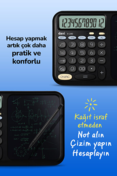 Daxi X-240 LCD Yazı Tabletli Hesap Makinesi, 12 Haneli, Kalemli, 24x15 cm