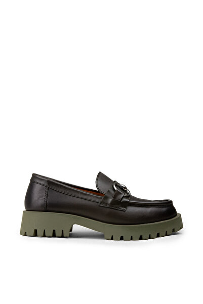 Deery Women's Green Genuine Leather Buckle Loafer