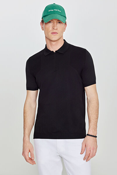 ALTINYILDIZ CLASSICS Ανδρικό μπλουζάκι με μαύρη κανονική εφαρμογή Polo Jacqua...