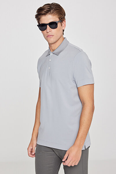 ALTINYILDIZ CLASSICS Ανδρικό μπλουζάκι με λαιμόκοψη πόλο σε ανοιχτό γκρι χρώμ...