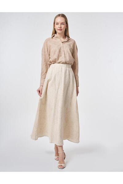 Kayra Patterned A-Line Skirt Cream