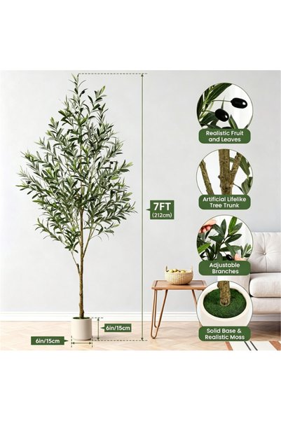 BESTONE 152/182/212/242cm (5/6/7/8FT) Artificial Olive Tree, Lifelike Faux Potted Plant for Home Office Decor