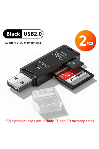 Choice8 2 قطعة قارئ بطاقات USB2.0 أسود اللون 2 في 1 USB3.0/2.0، قارئ بطاقات ذ...