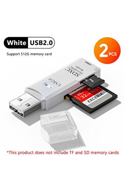 Choice9 2PCS White USB2.0 2-in-1 USB3.0/2.0 Card Reader USB3.0 To SD TF Memor...