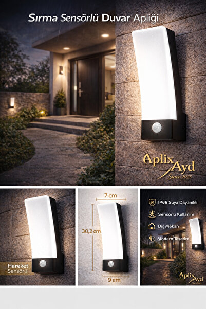 Aplix Sırma Sensörlü Duvar Apliği IP66 Dış Mekan Bahçe Apartman Aydınlatma AP...