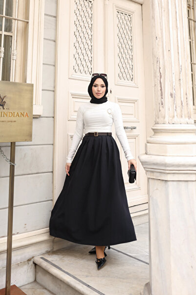 TATULA Pleat Detailed Belted Skirt