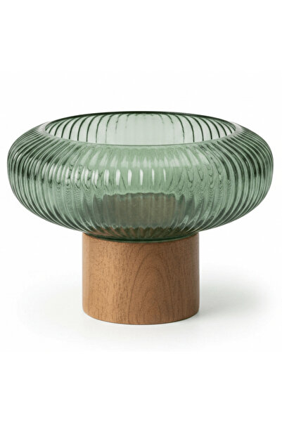 AKDC Wooden Footed Green Glass Candy Bowl for Serving Snacks, Dates & Decorat...