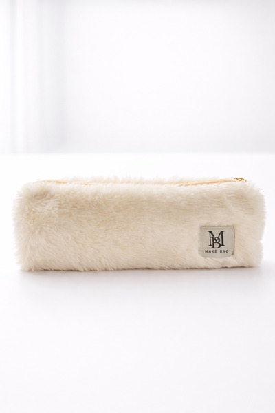 MAKE BAG EKRU PELUŞ KALEMLİK TARZ MAKYAJ ÇANTASI