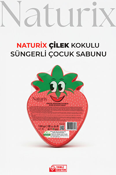 Naturix Çilek Şekilli Süngerli Çocuk Sabunu 130Gr