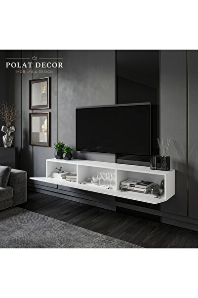 polat decor Modern Beyaz TV Ünitesi - %100 MDF - 180 cm - Minifix Sistem