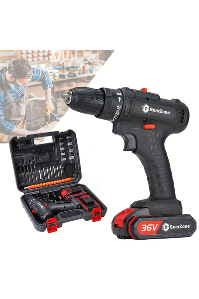 GearZone Upgrade 36V Electric Drill with 2pcs Batteries and Accessories, Mult...