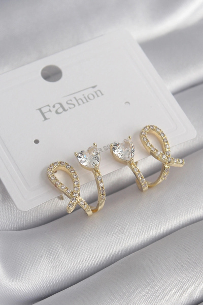 özssa Brass Silver Color Zircon Stone Heart Model Women's Earrings