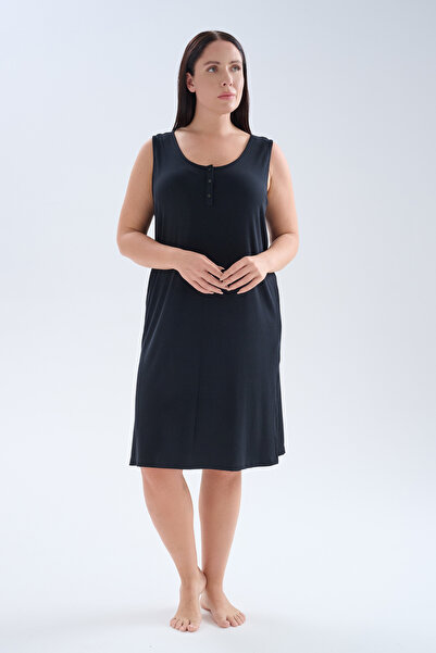 Hays Kadın Plus Size Modal Kaşkorse Kolsuz Yırtmaçlı Gecelik