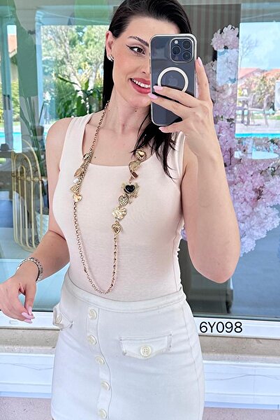 İnce Topuk Μπλουζάκι με τετράγωνο γιακά και διπλή στρώση μπροστά 6y098