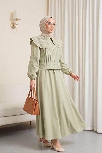 Modamorfo Wide Collar Tie-Down Sleeve Elastic Skirt Lined Poplin Suit -Çağla Y.