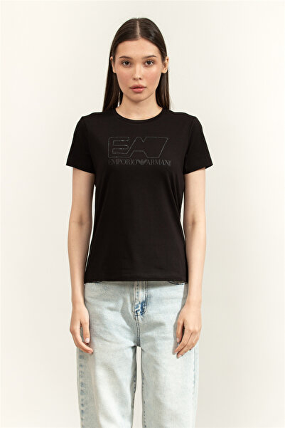 EA7 Kadın Bisiklet Yaka T-Shirt Siyah