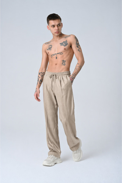 İMVAGO Ανδρικό παντελόνι εκρού φαρδύ πλισέ