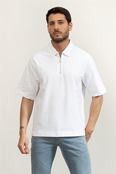 Calvin Klein Jeans Baskılı Beyaz Erkek Polo T-Shirt LV04RF202GYAF Beyaz Polo ...
