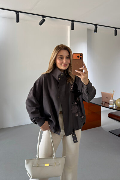 Sezgi Tekin Καφέ μπουφάν bomber με επένδυση από πούλιες