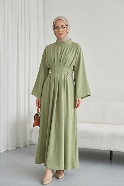 Modamorfo Φόρεμα Modal με πιέτες στη μέση, ζώνη και λεπτομέρεια με αγκράφα - ...