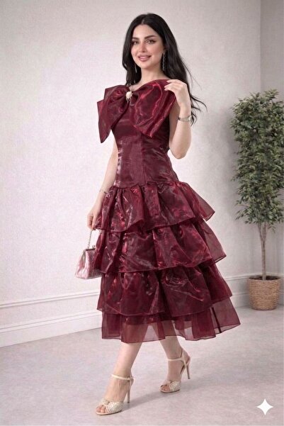 Pyramid masterpieces Mid Oudiy Organza Layered Evening Dress