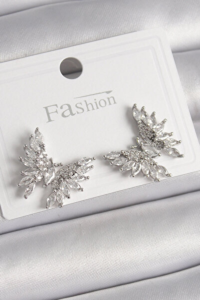 Generic Brand Brass Silver Color Zircon Stone Butterfly Model Women's Earrings