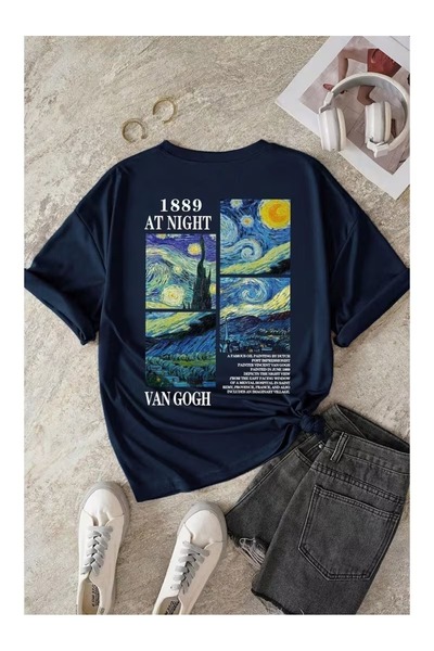 EYAX MODA Van Gohg Back Printed Unisex Oversize Tee / T-Shirt