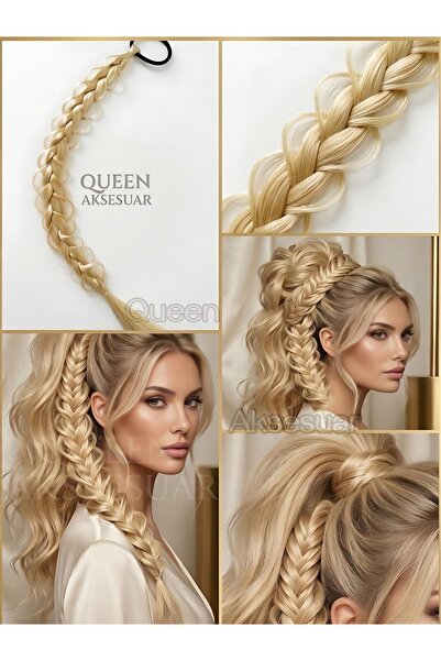 QUEEN AKSESUAR Αξεσουάρ μαλλιών με σχέδιο ψαροκόκαλο, φαρδύ μακρύ πλεκτό κούμ...