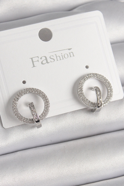 özssa Brass Silver Color Zircon Stone Hoop Model Women's Earrings