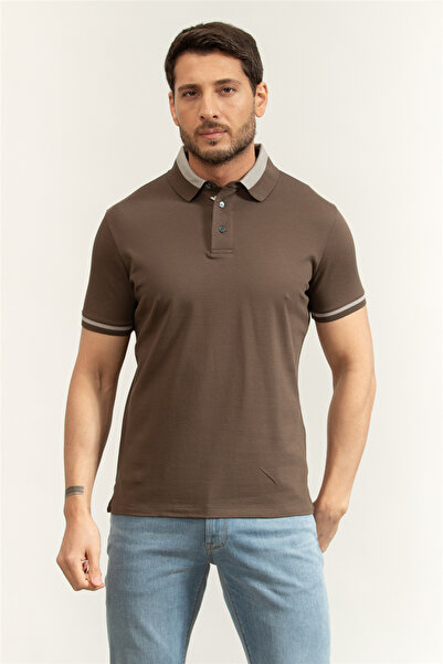 Emporio Armani Erkek Pamuklu Regular Fit Kısa Kollu Kahverengi Polo Yaka T-Shirt