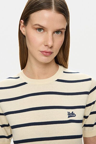 UCLA Γυναικείο μπλουζάκι MISHA Bone Color Striped Crew Neck Πλεκτό με Κέντημα...