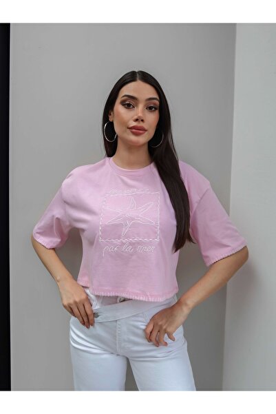 ESRAHELVACI Μπλουζάκι Crop με Κέντημα Αστεριών