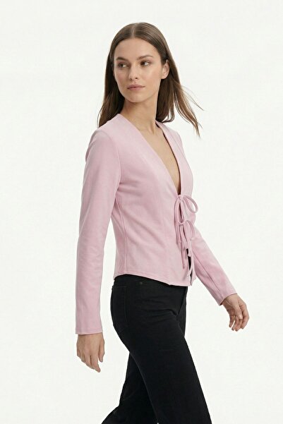 Rays Pink Pleated Tie-Up Cardigan 8142